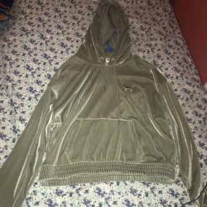 NWT GREEN VELVET CROPPED HOODIE PINK